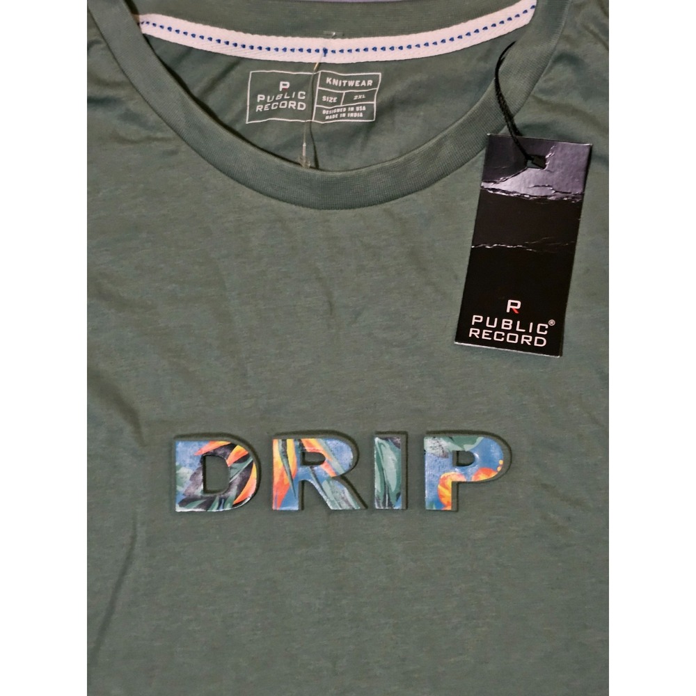 Public Record DRIP T-shirt Knitwear -‎ Green/Gray NWT - 2XL